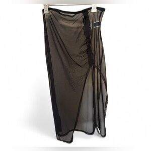 SHEIN Curve Black Mesh Swim Coverup with Drawstring Slit